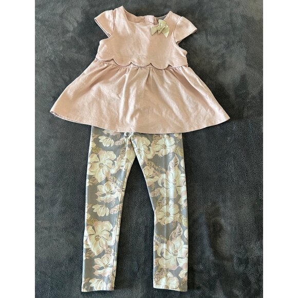 Girls Pink Tahari Matching set Top & Floral Leggings Outfit Size 4T - Picture 1 of 12